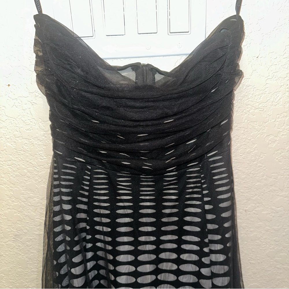 XOXO JRs 3 Black & White Polka Dot A-Line Cocktail 1950’s Retro Chiffon Dress - Picture 5 of 8